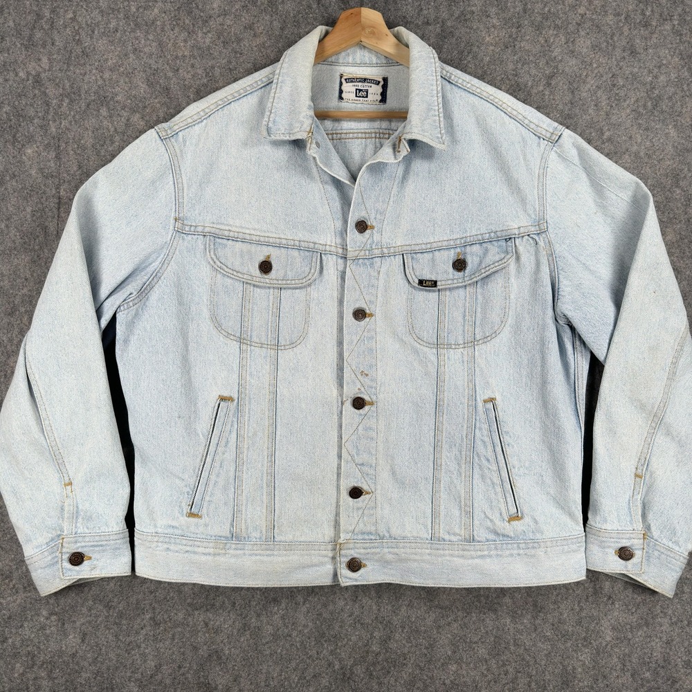 Vintage Lee Jacket Mens‎ XL Blue Denim Authentic Trucker Light Wash USA 80s